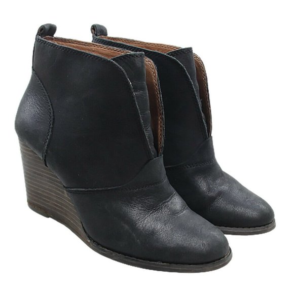 Lucky Brand Shoes - LUCKY BRAND Womens Black Leather Wedge Ankle Boots